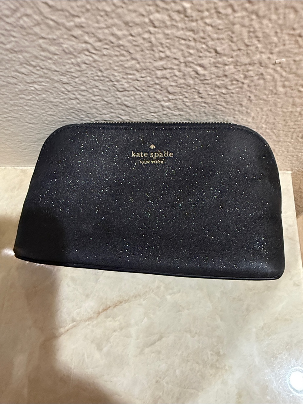 kate spade New York Black Glitter Cosmetic Bag 7.24" W x 4.01" H x 3.54" D